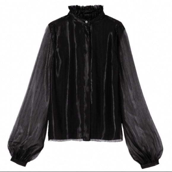 Longchamp glitter blouse L button-up puff-sleeve - Picture 1 of 7